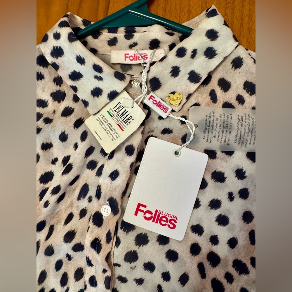 Blugirl Folies Leopard Print Semi-Sheer Blouse, NWT size 40 - Picture 3 of 11